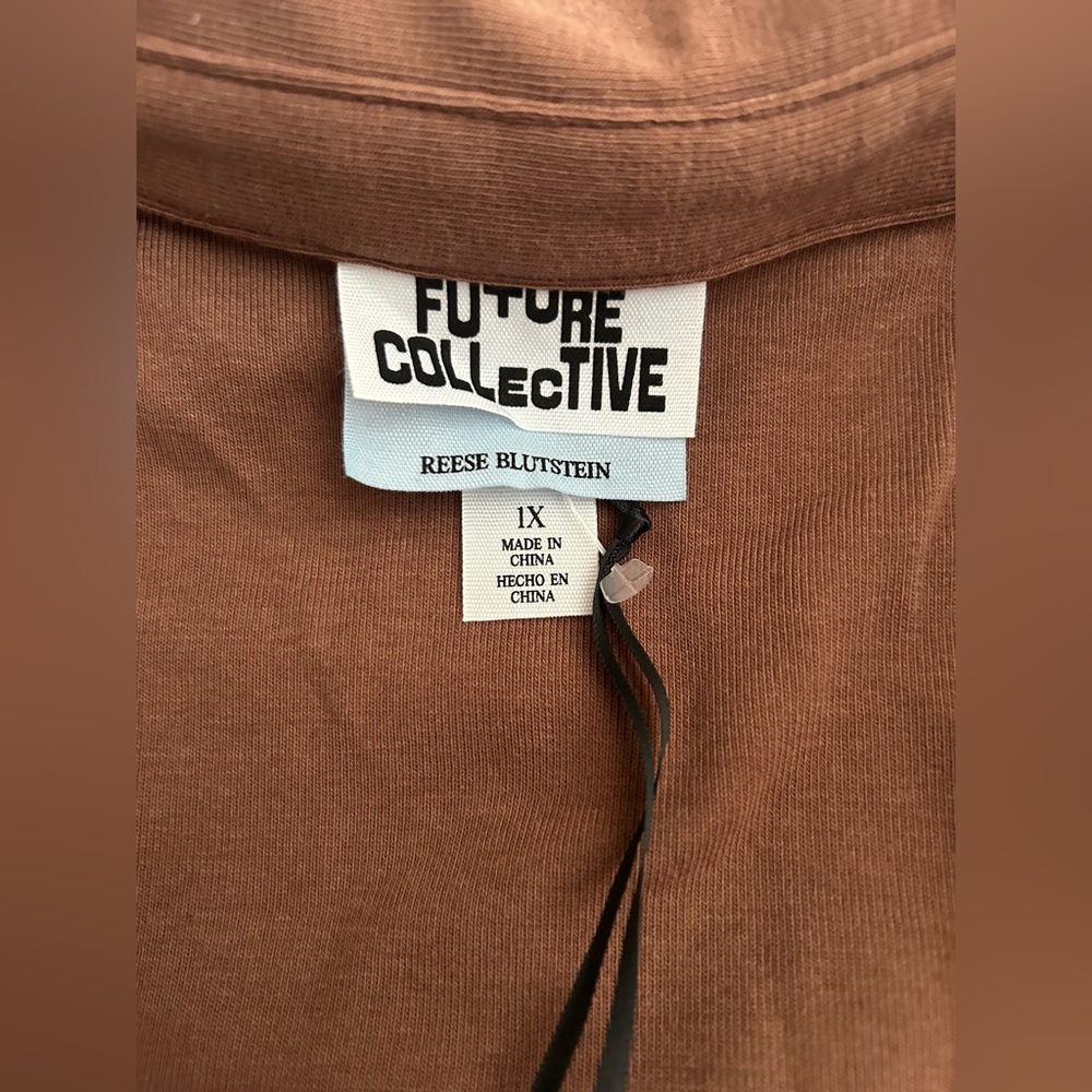 New Future Collective Reese Blutstein Mocha Henley Bodysuit Minimalist Academia - Picture 5 of 9